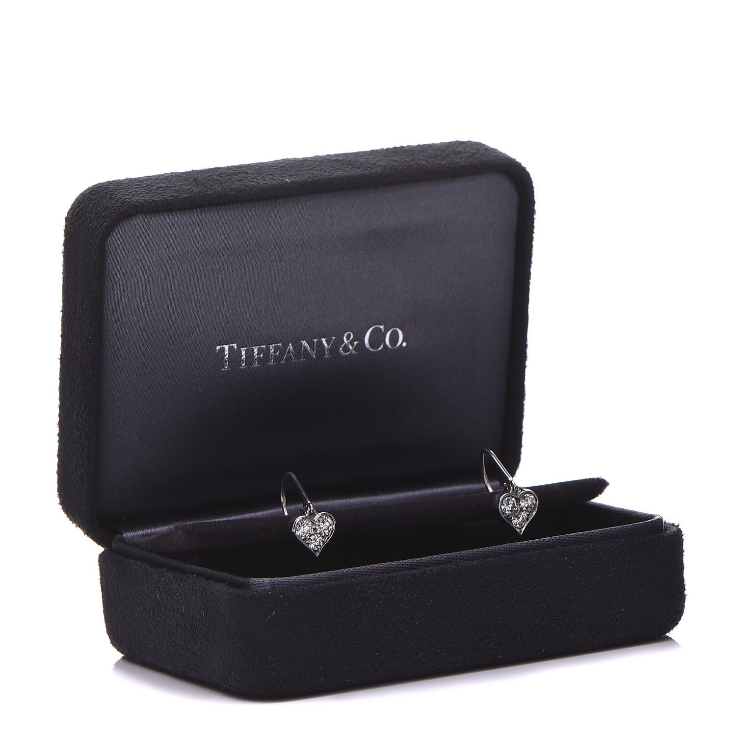 Tiffany Platinum Diamond Heart Drop Earrings 6 of 6
