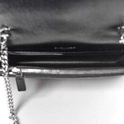 Saint Laurent Grain De Poudre Matelasse Chevron Monogram Envelope Chain Wallet Black 5 of 10