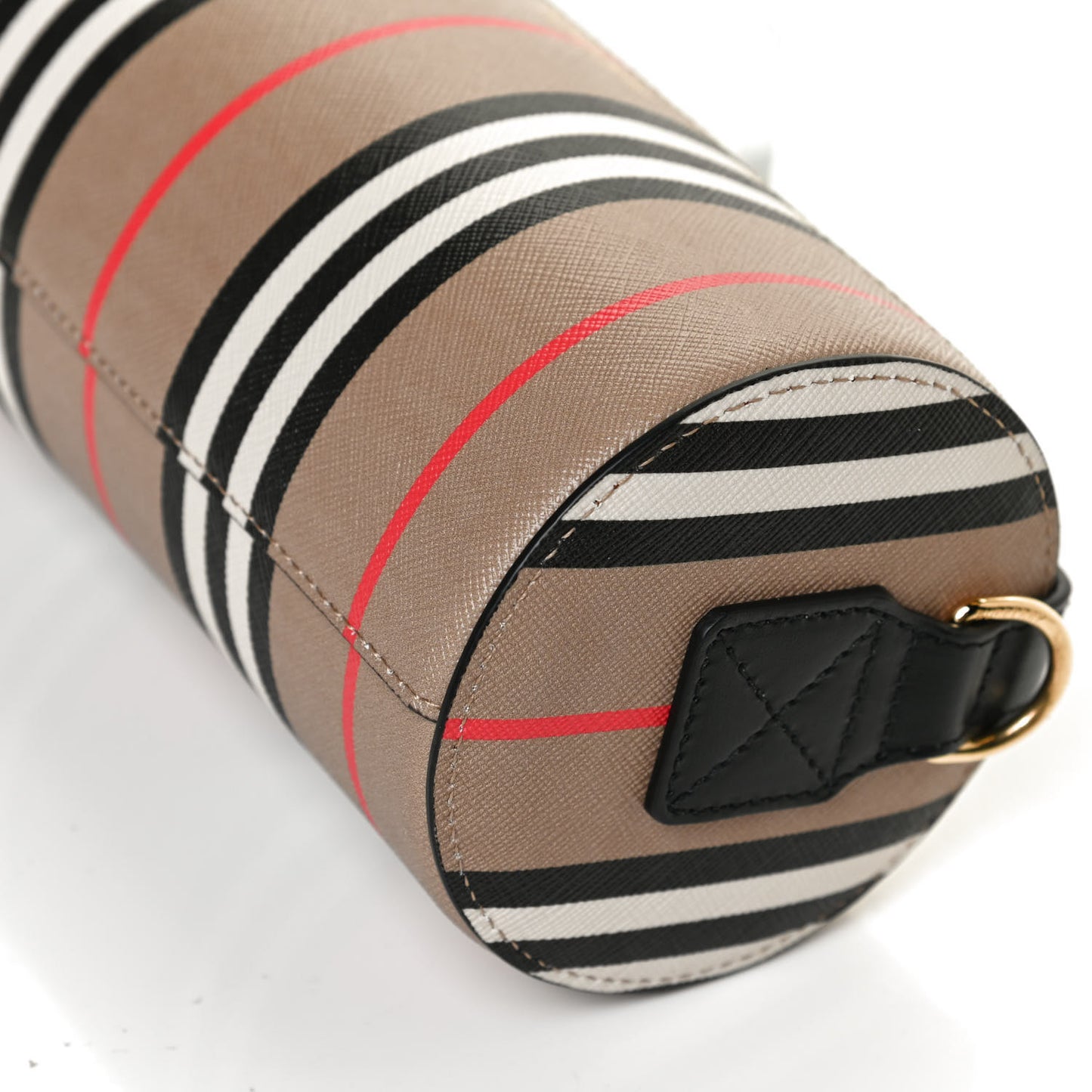E-Canvas Calfskin Stripe Icon Barrel Bag Archive Beige
