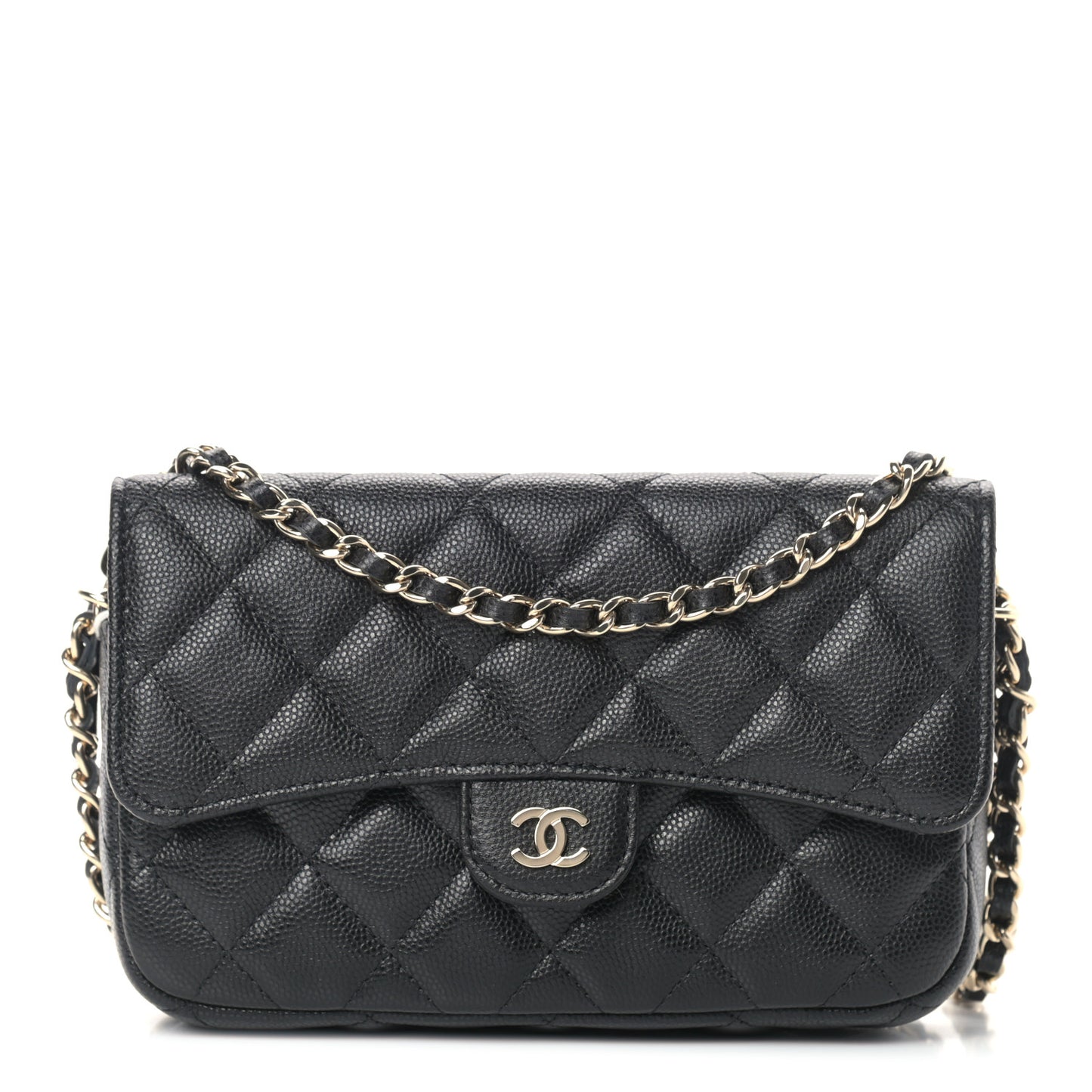 Caviar Quilted Flap Phone Holder With Chain Black