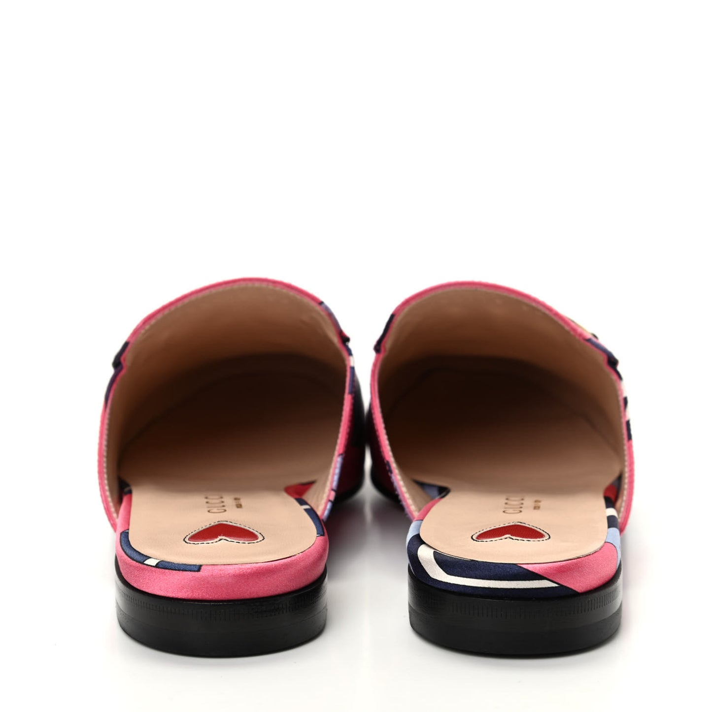 Satin GG Wallpaper Womens Princetown Slippers 35 Pink Flamboyant Blue Black