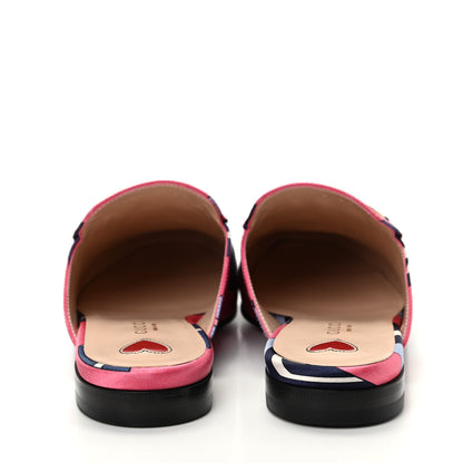 Gucci Satin GG Wallpaper Womens Princetown Slippers 35 Pink Flamboyant Blue Black 7 of 11
