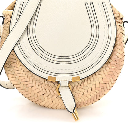 Chloe Raffia Small Grain Calfskin Small Marcie Basket Crossbody White 9 of 11