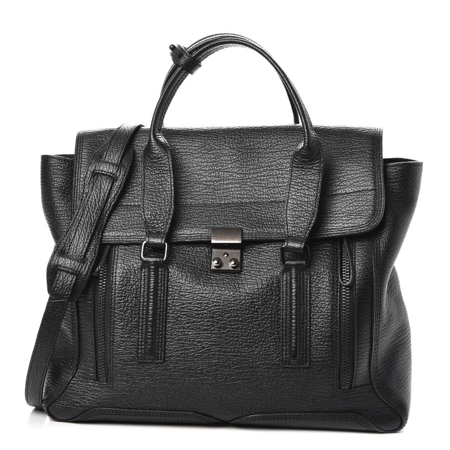 3.1 Phillip Lim 3.1 Textured Calfskin Large Pashli Satchel Black 1 of 8