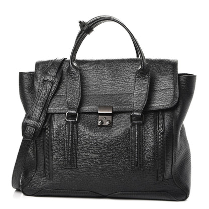 3.1 Phillip Lim 3.1 Textured Calfskin Large Pashli Satchel Black 1 of 8