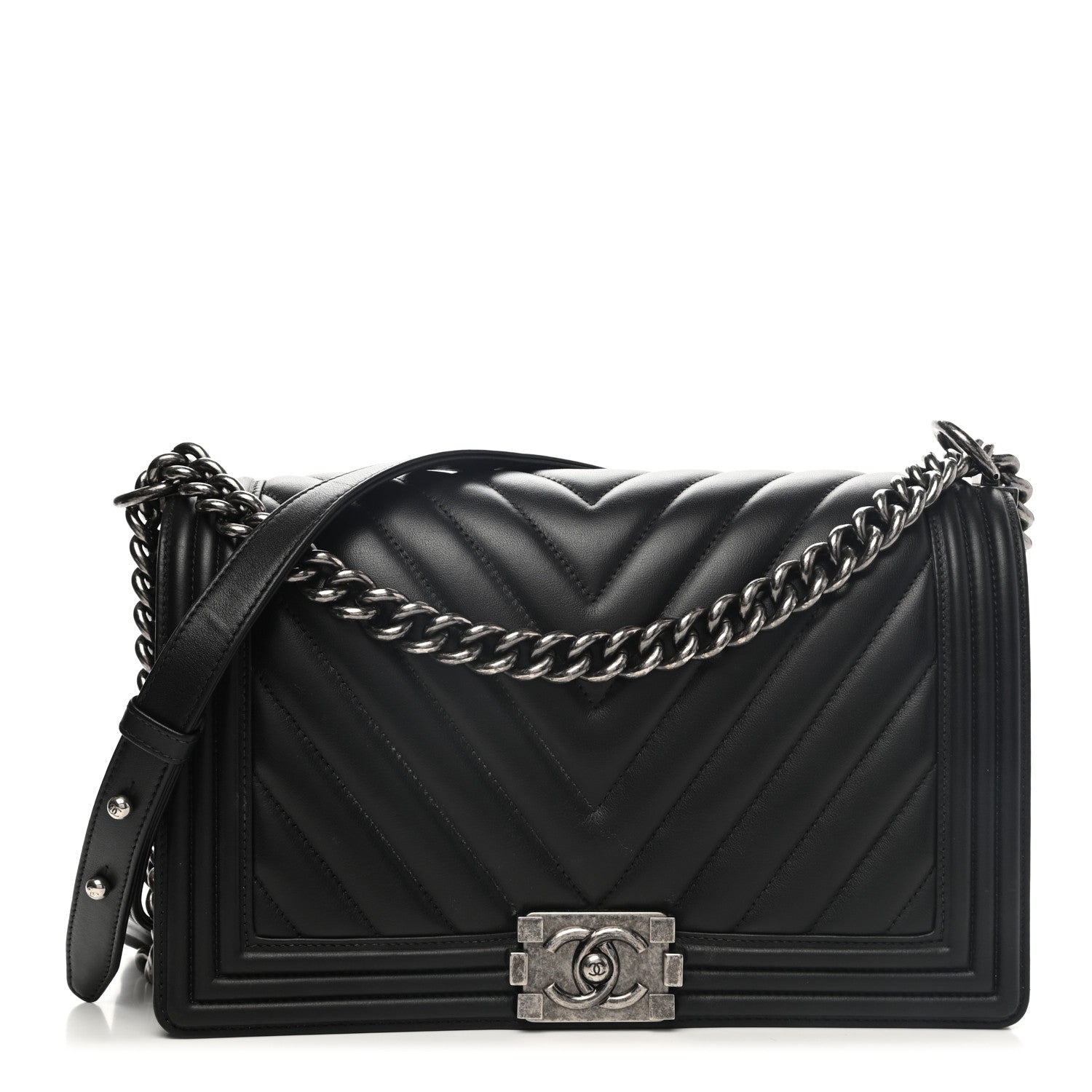 Chanel Calfskin Chevron Quilted Medium Boy Flap Black 1 of 13