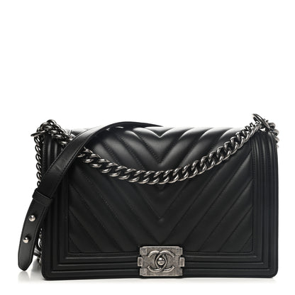 Chanel Calfskin Chevron Quilted Medium Boy Flap Black 1 of 13