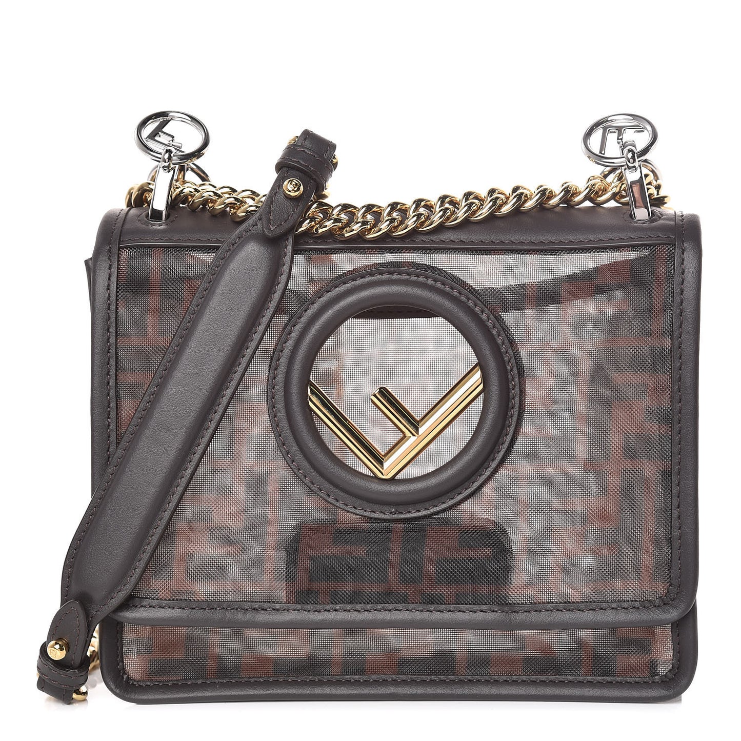 Mesh Vitello Century F is Fendi FF 1974 Small Kan I Shoulder Bag Marrone Black Ebano