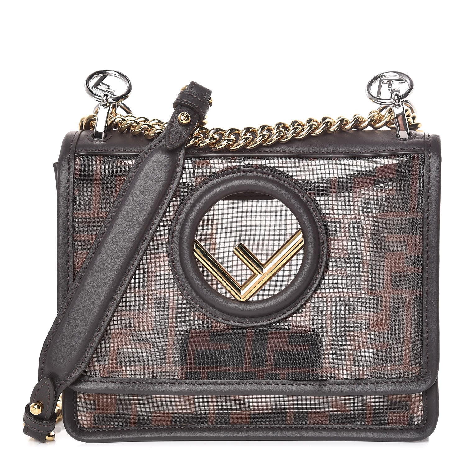 Fendi Mesh Vitello Century F is Fendi FF 1974 Small Kan I Shoulder Bag Marrone Black Ebano 1 of 10