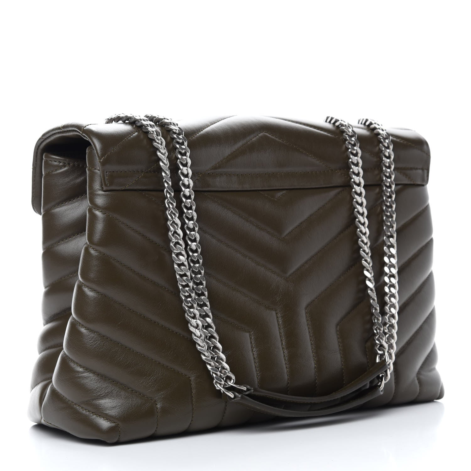 Saint Laurent Calfskin Y Quilted Monogram Medium Loulou Chain Satchel Kaki Fonce 3 of 11