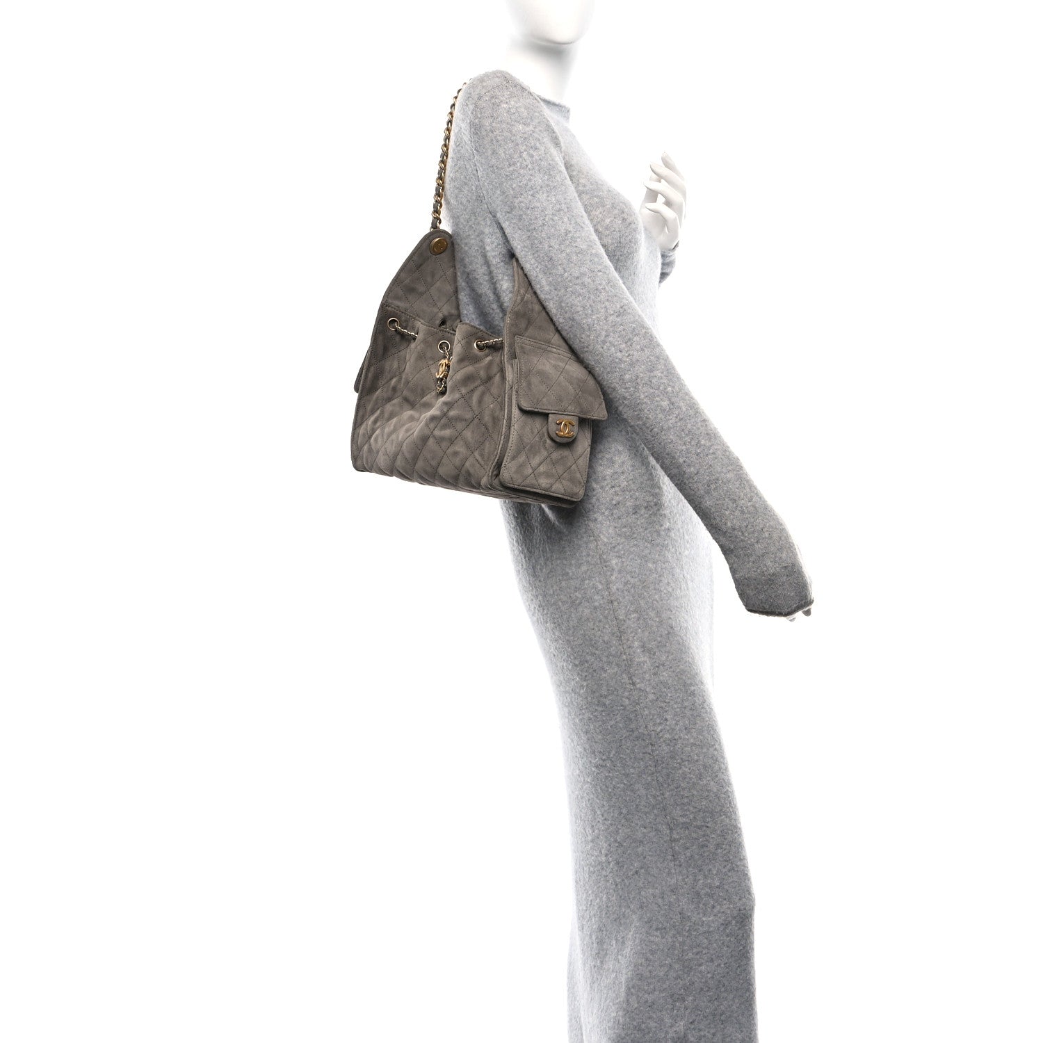 Chanel Suede Quilted Small Chanel 25 Handbag Grey 3 of 9