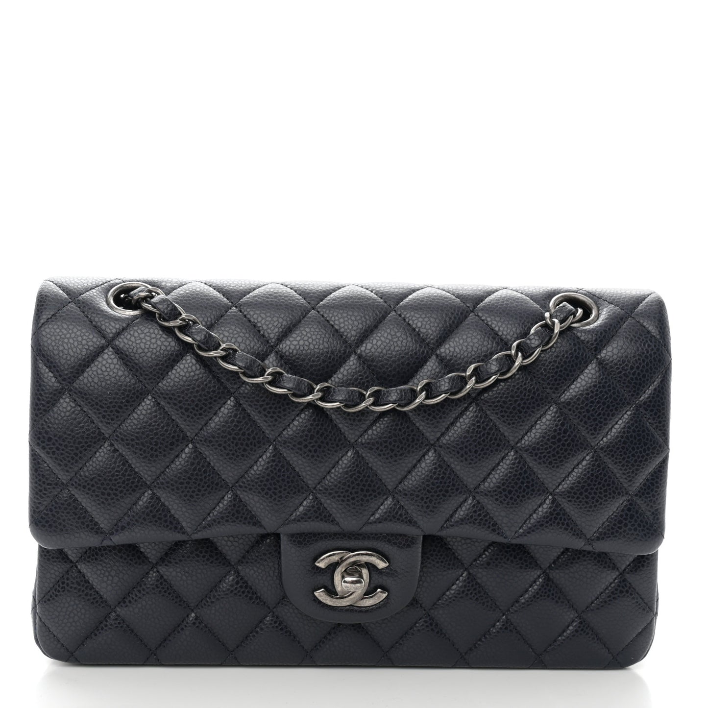 Caviar Quilted Medium Double Flap Navy