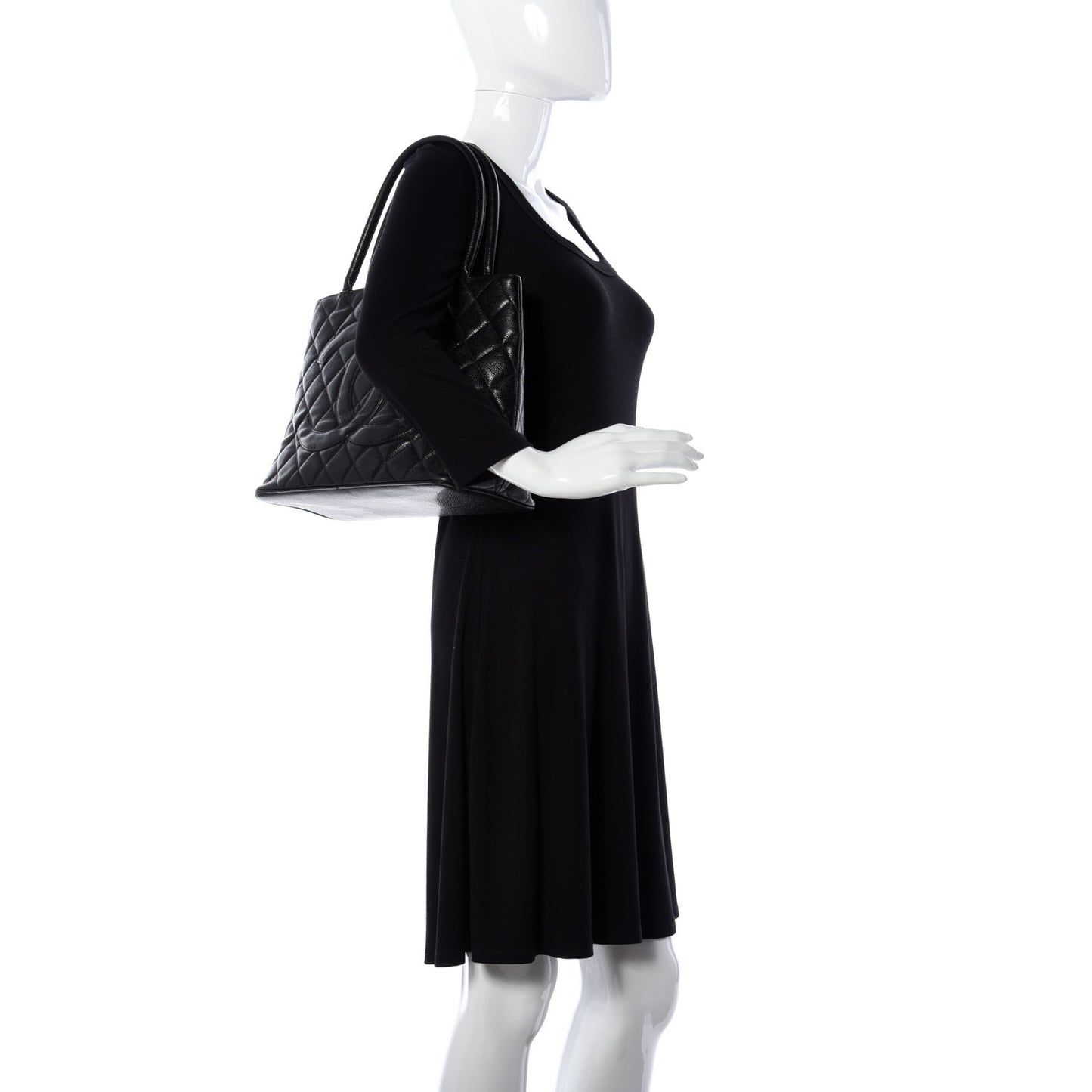 Caviar Quilted Medallion Tote Black