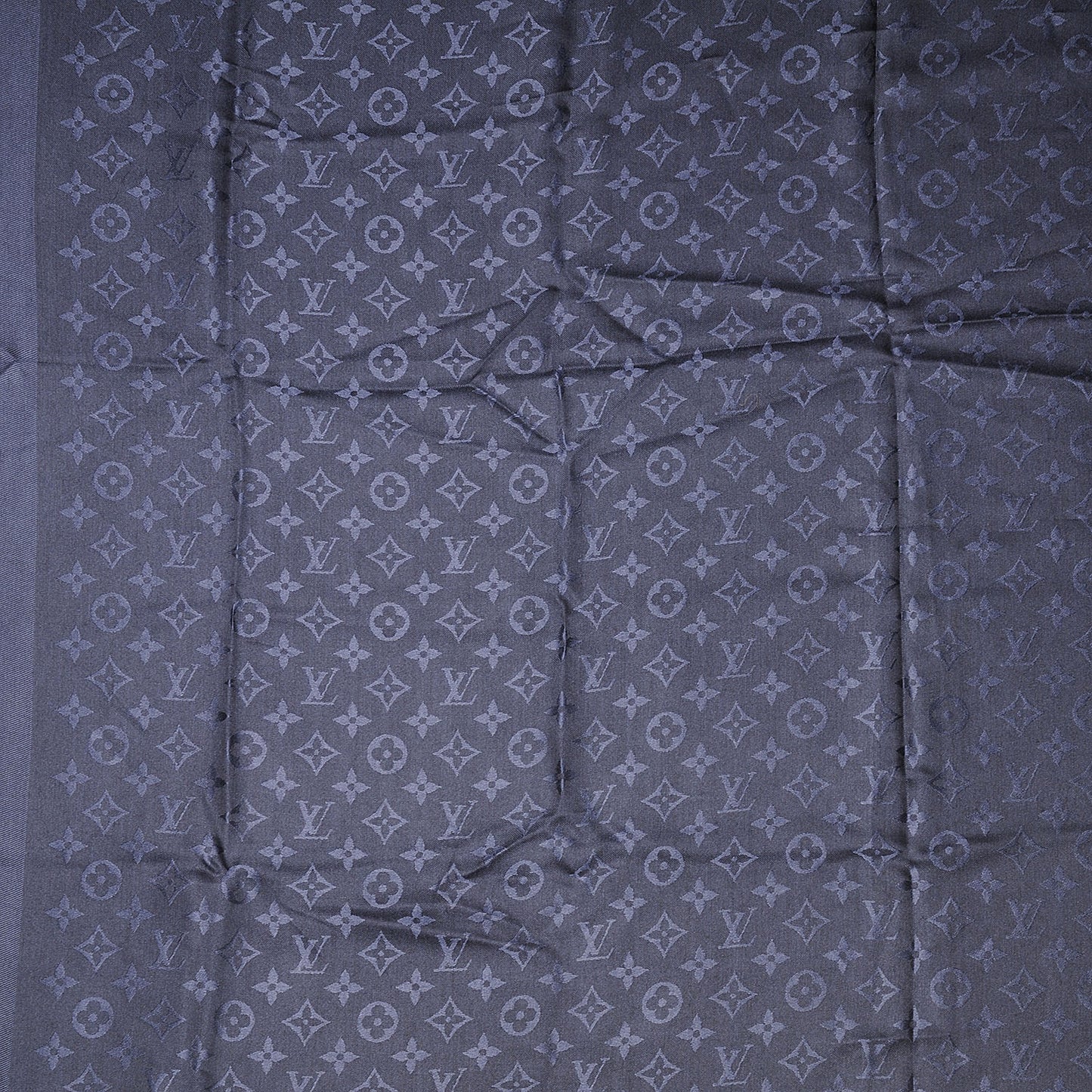 Wool Silk Monogram Shawl Night Blue