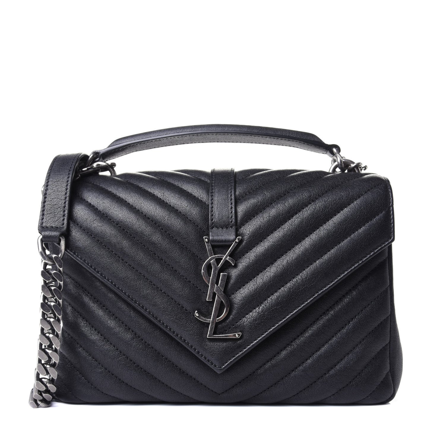 Sheepskin Matelasse Chevron Monogram Medium College Bag Black