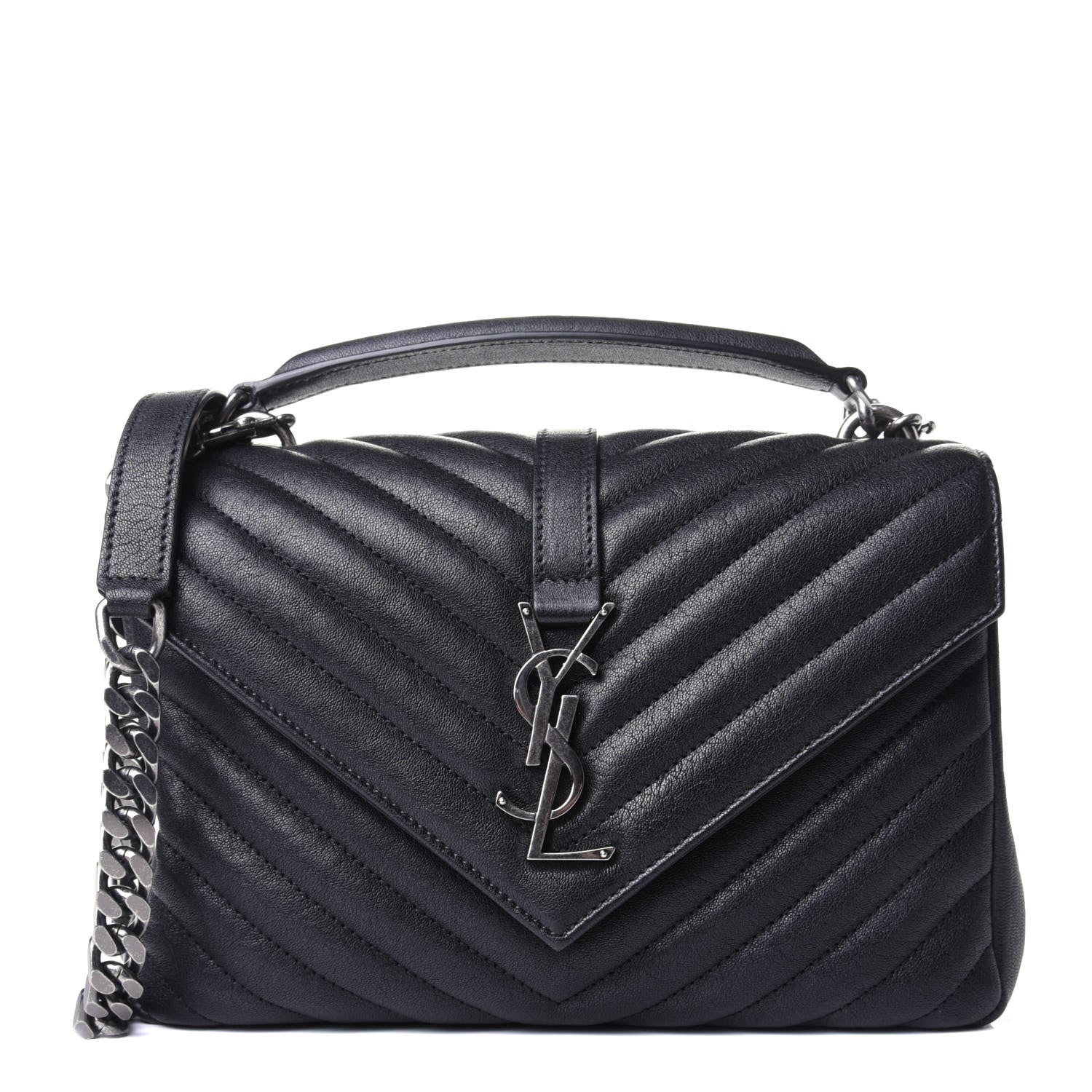 Saint Laurent Sheepskin Matelasse Chevron Monogram Medium College Bag Black 1 of 4