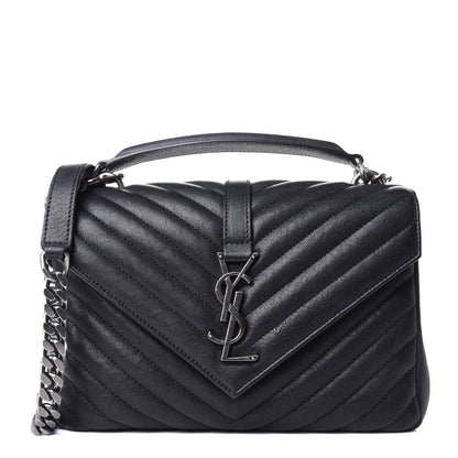 Saint Laurent Sheepskin Matelasse Chevron Monogram Medium College Bag Black 1 of 4