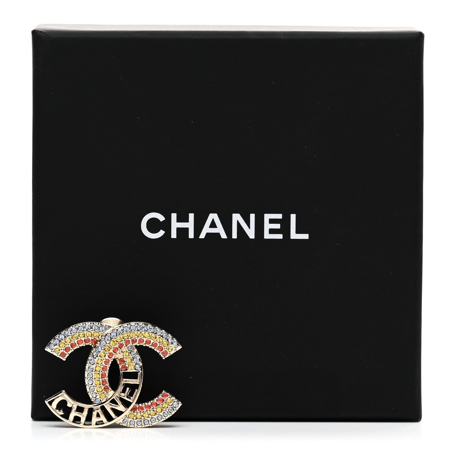Chanel Crystal Rainbow Logo CC Brooch Gold Multicolor 5 of 5