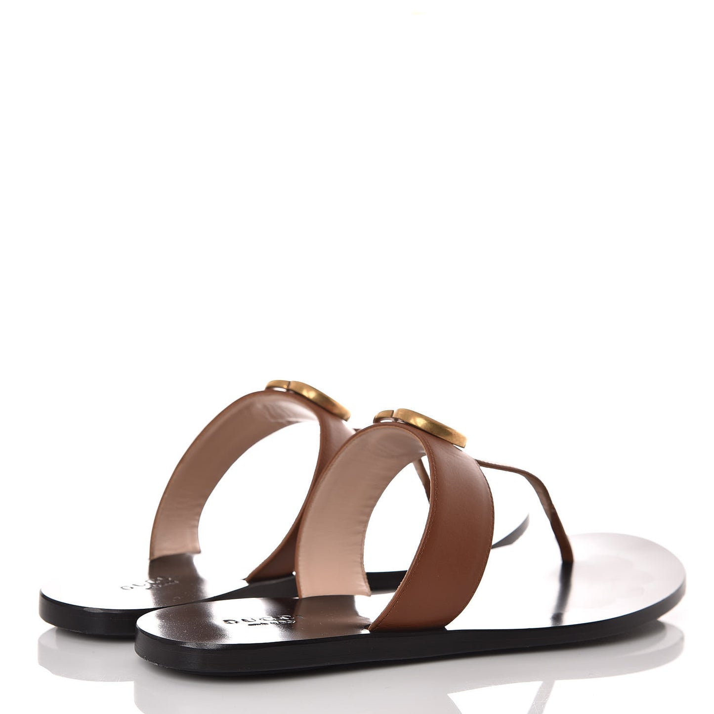 Calfskin GG Marmont Thong Sandals 37.5 Cognac