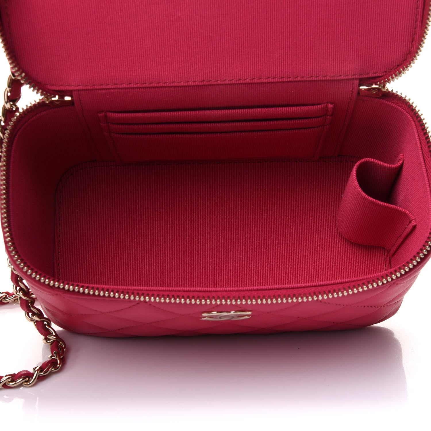 Chanel Lambskin Quilted Small Top Handle Vanity Case With Chain Dark Pink 5 of 11