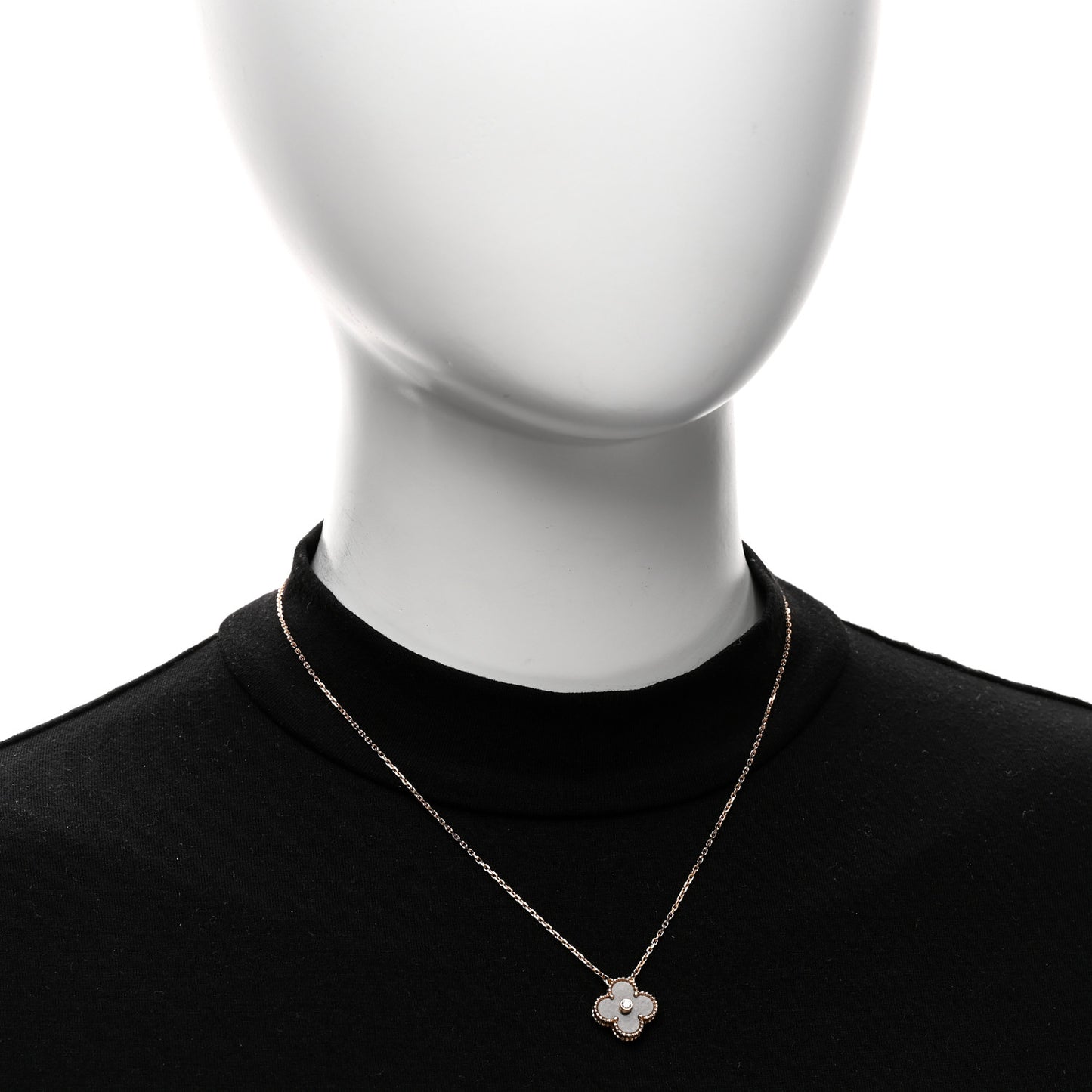 18K Rose Gold Diamond Silver Obsidian Vintage Alhambra Pendant Necklace
