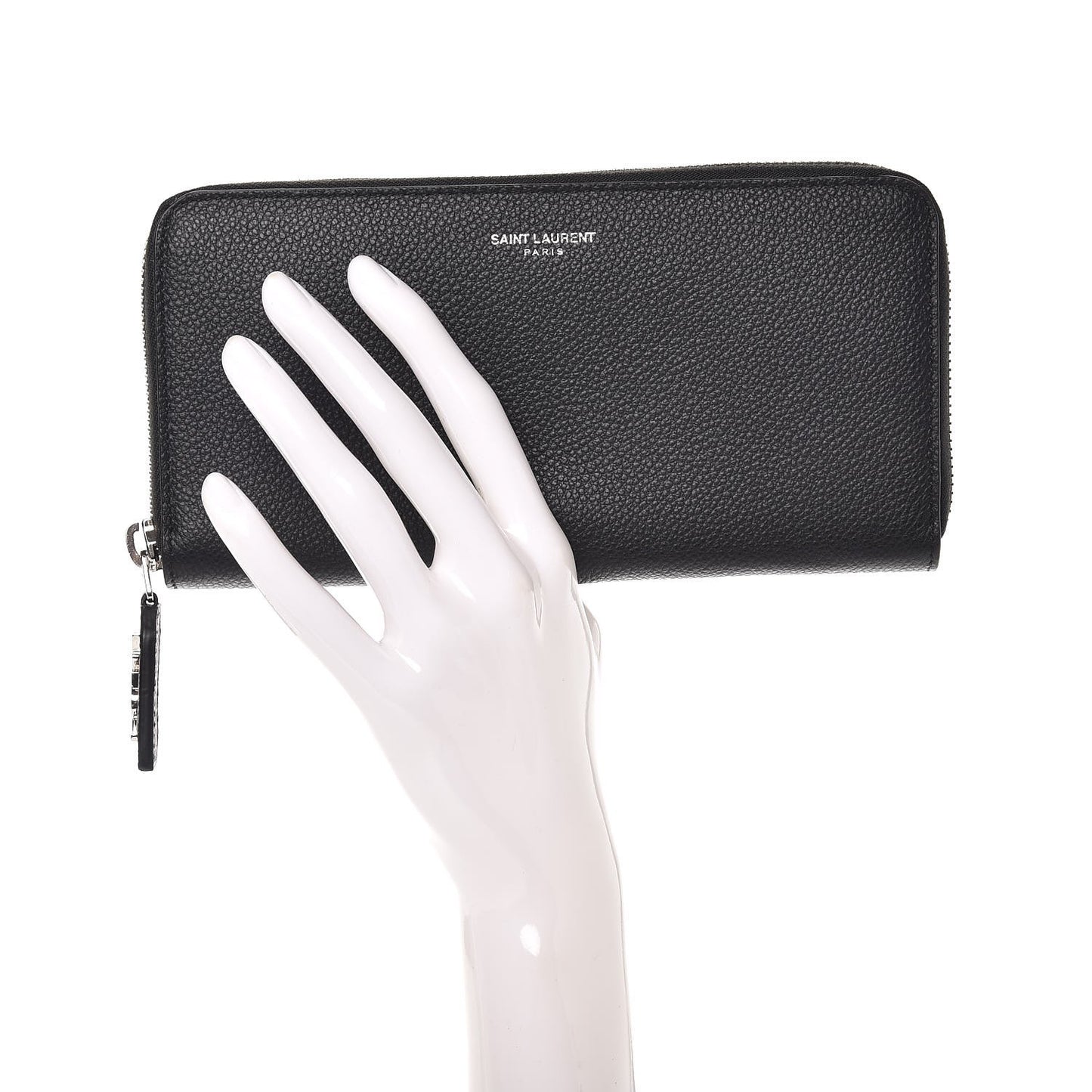 Grained Calfskin Rive Gauche Zip Around Wallet Black