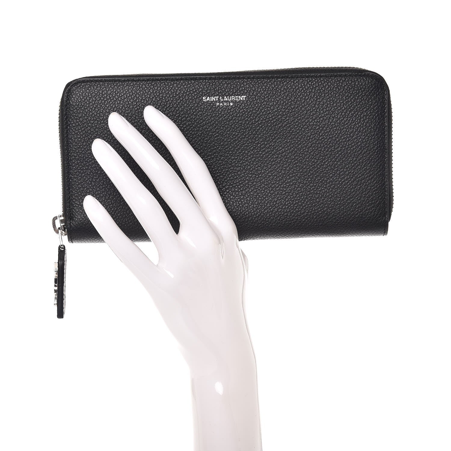 Saint Laurent Grained Calfskin Rive Gauche Zip Around Wallet Black 2 of 8
