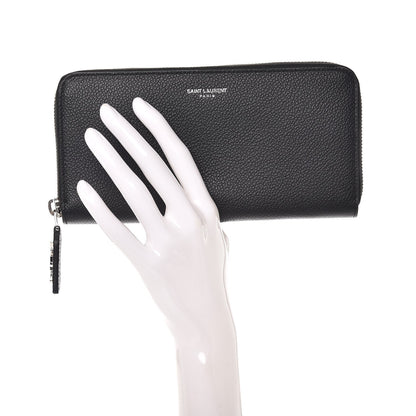 Saint Laurent Grained Calfskin Rive Gauche Zip Around Wallet Black 2 of 8