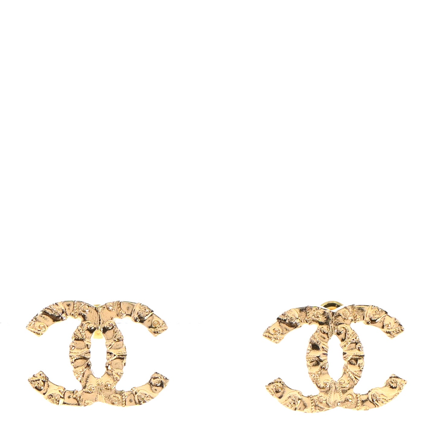 Metal Textured CC Earrings Gold