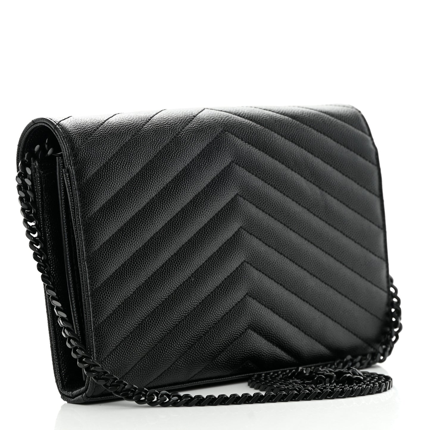 Grain De Poudre Matelasse Chevron Monogram Monochrome Chain Wallet Black