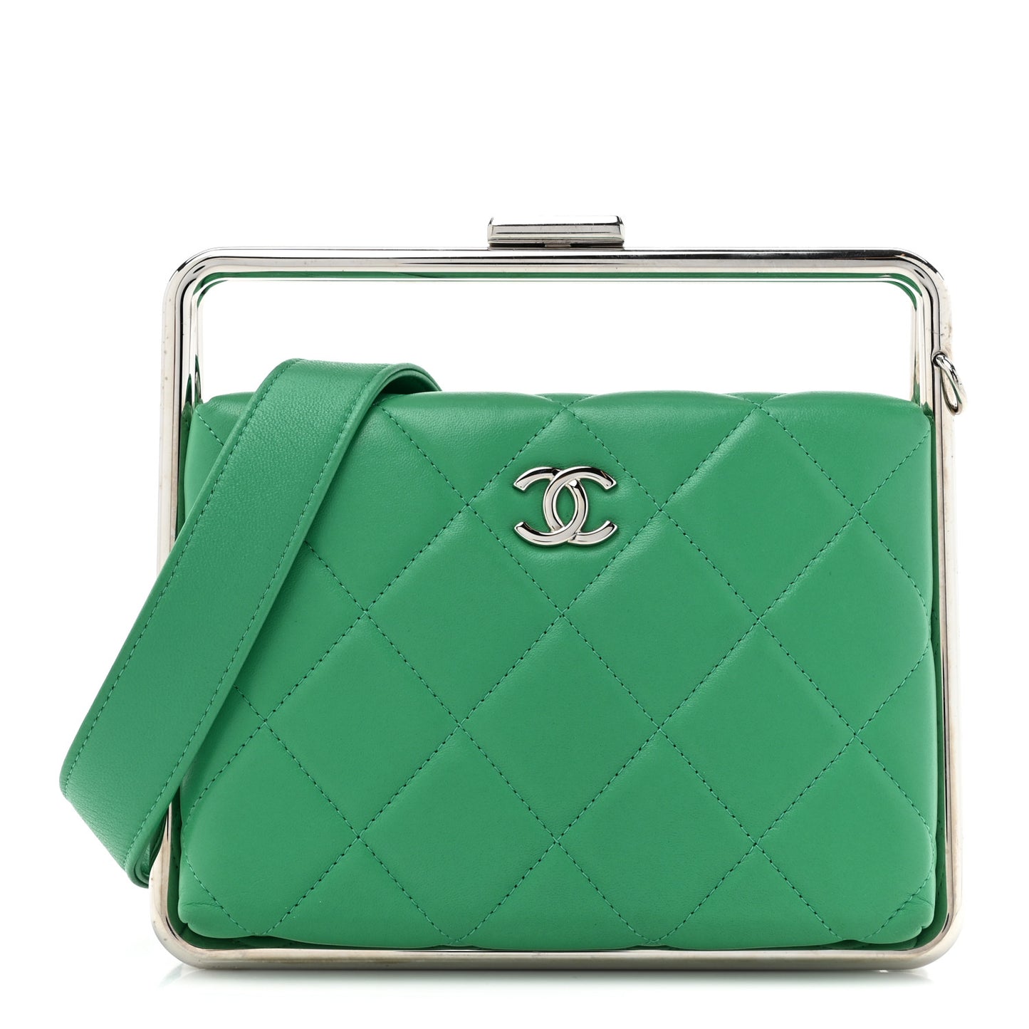Quilted Lambskin Metal Bar Clutch Bag Green