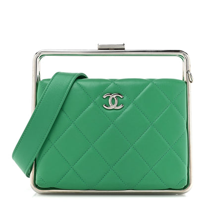 Chanel Quilted Lambskin Metal Bar Clutch Bag Green 1 of 12