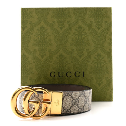 Gucci GG Supreme Monogram Plutone Calfskin Double G Reversible 30mm Belt 95 38 Beige Ebony New Acero 6 of 6