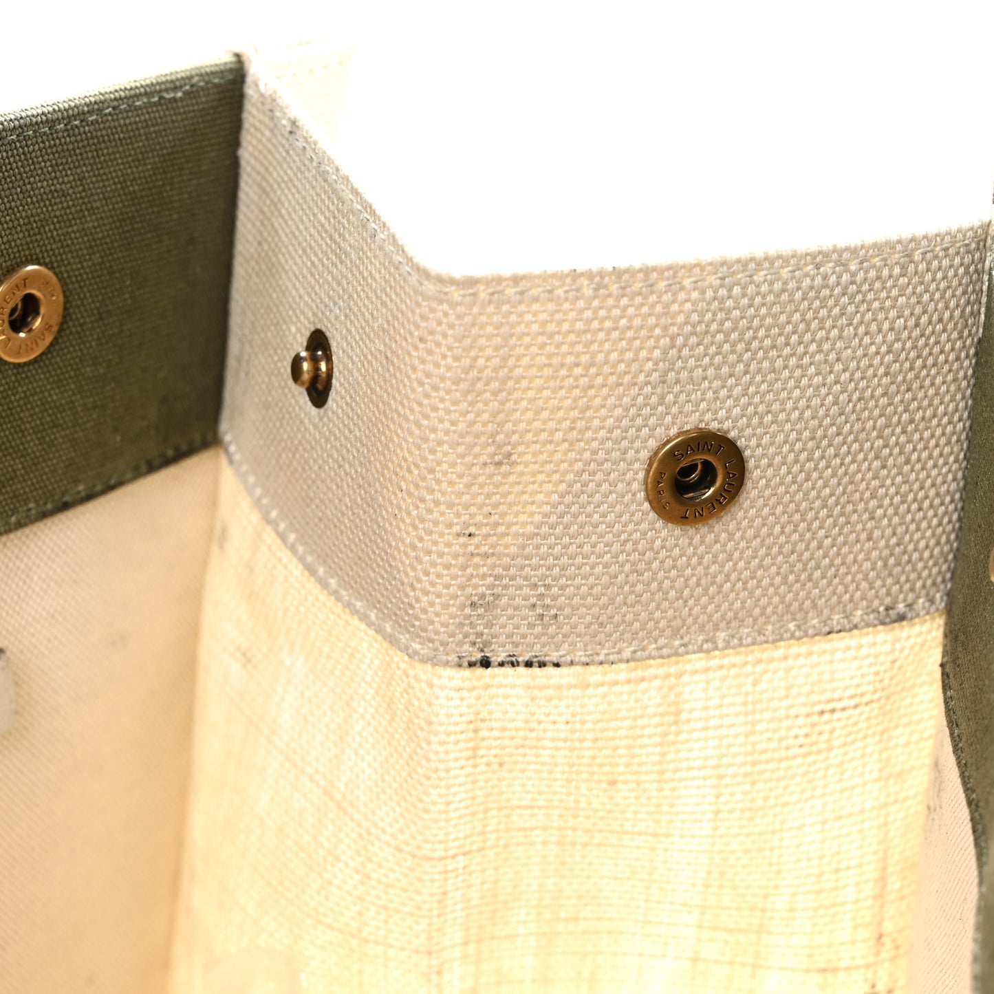 Linen Calfskin Small Rive Gauche Tote Military Green Blanc Vintage