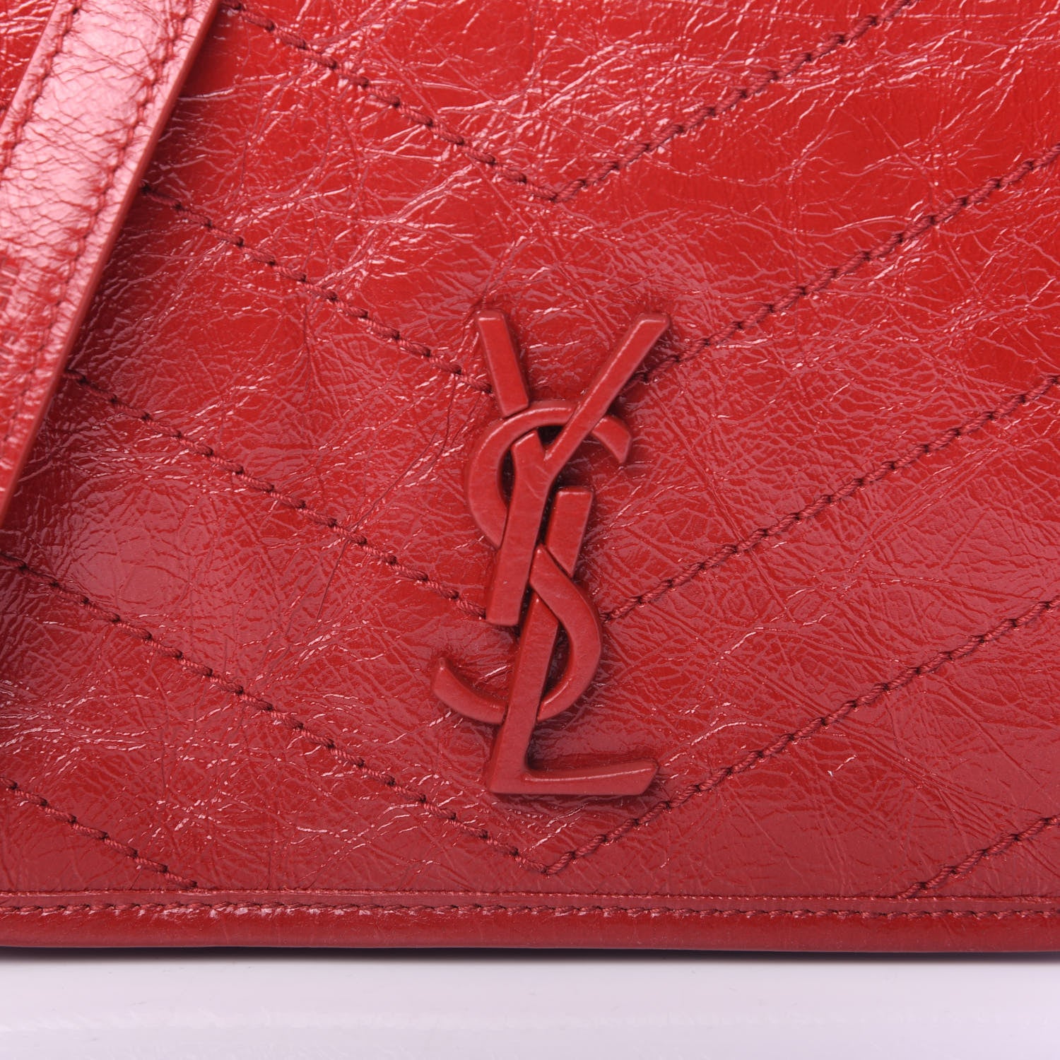 Saint Laurent Crinkled Calfskin Matelasse Monogram Niki Chain Wallet Red 8 of 8