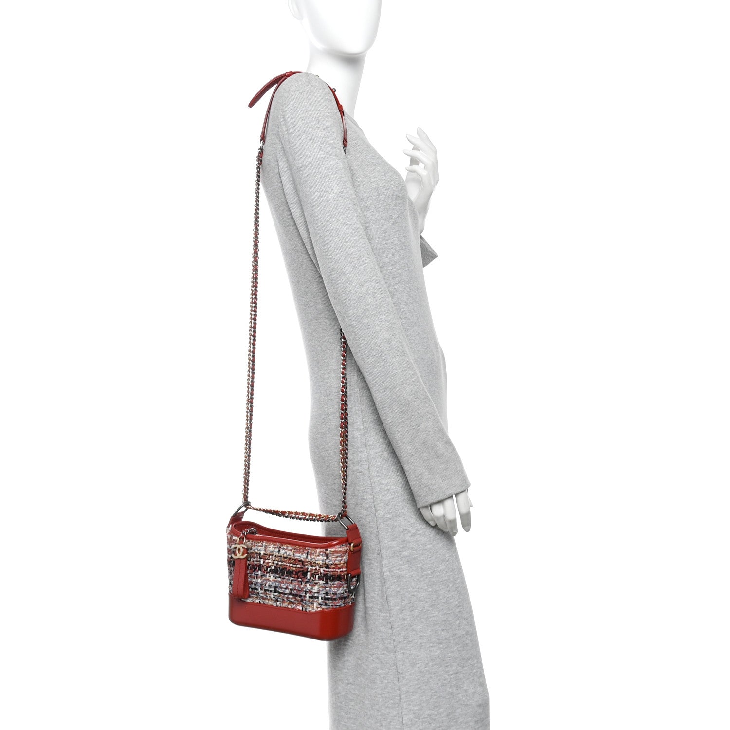 Chanel Tweed Calfskin Small Gabrielle Hobo Red 2 of 10