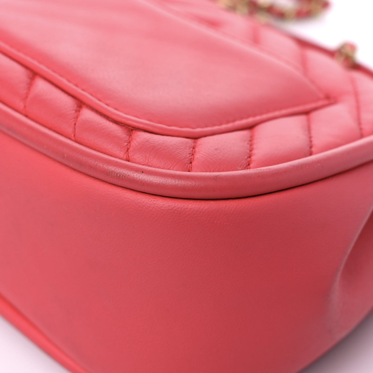 Lambskin Reverse Chevron Quilted Mini Round Top Handle Flap Bright Pink