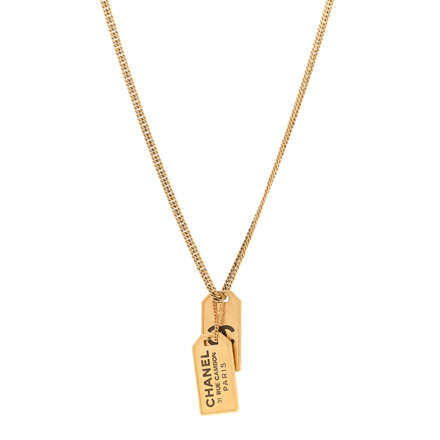 Chanel ID Dog Tag Charm Necklace Gold 1 of 7