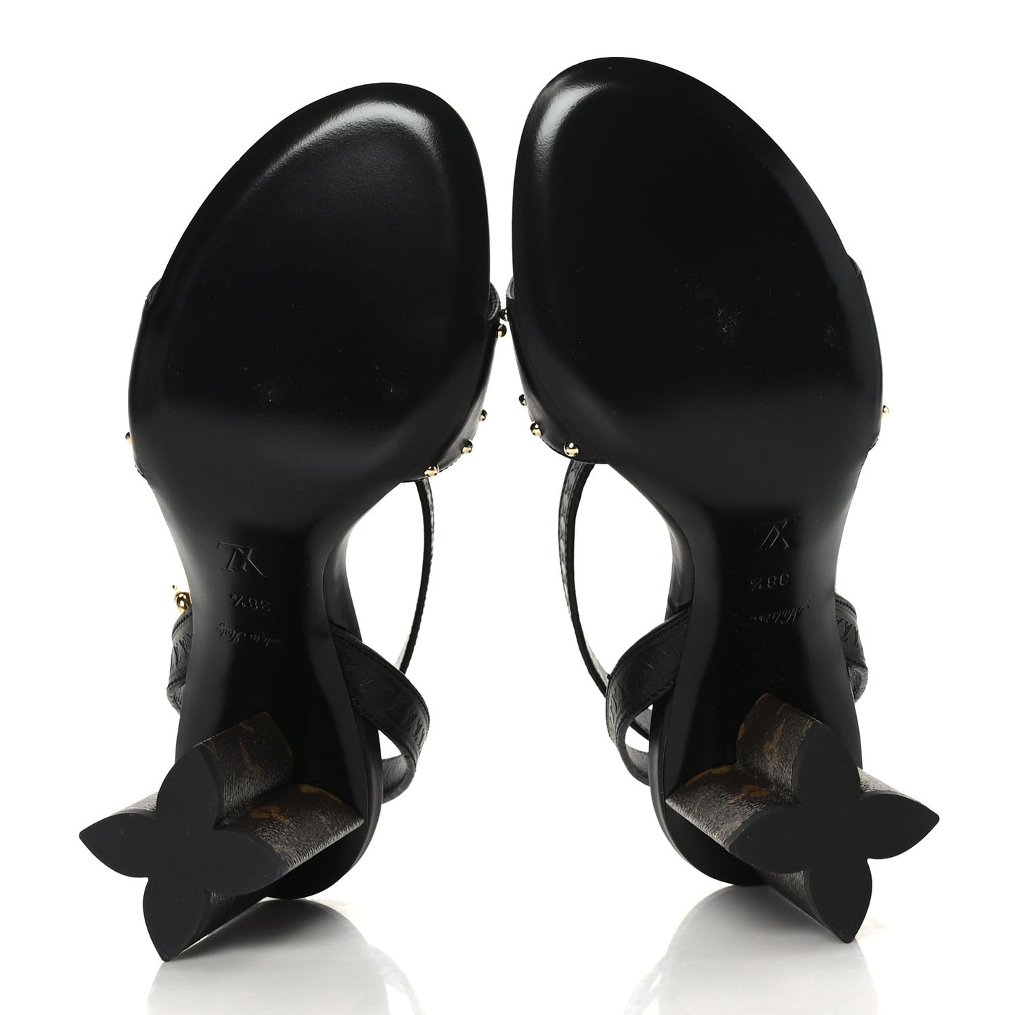 Calfskin Studded Monogram Silhouette Sandals 38.5 Black