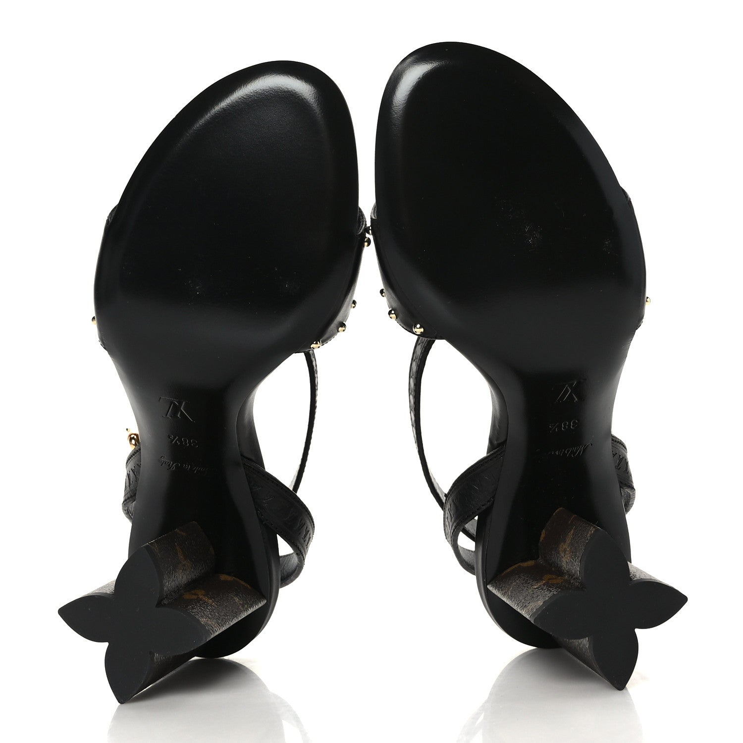 Louis Vuitton Calfskin Studded Monogram Silhouette Sandals 38.5 Black 5 of 7