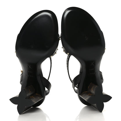 Louis Vuitton Calfskin Studded Monogram Silhouette Sandals 38.5 Black 5 of 7