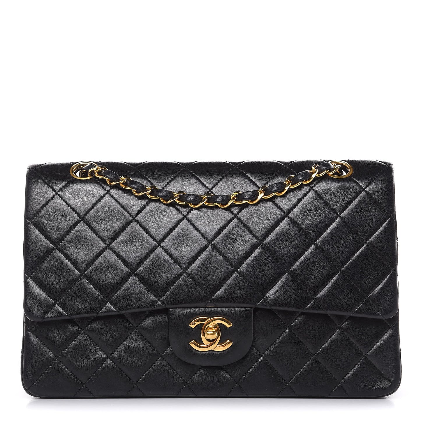 Lambskin Quilted Medium Double Flap Black