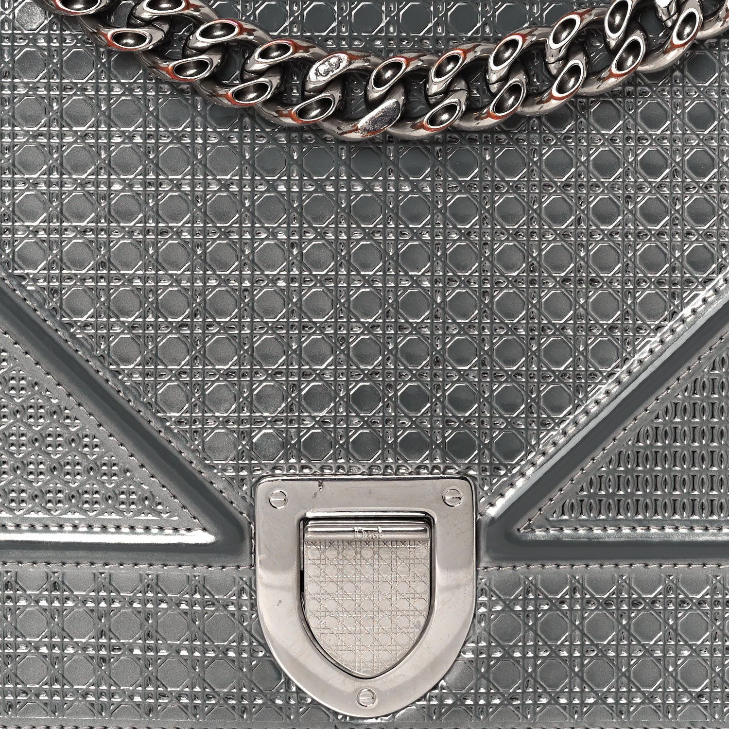 Christian Dior Metallic Patent Micro-Cannage Medium Diorama Flap Bag Silver 8 of 15
