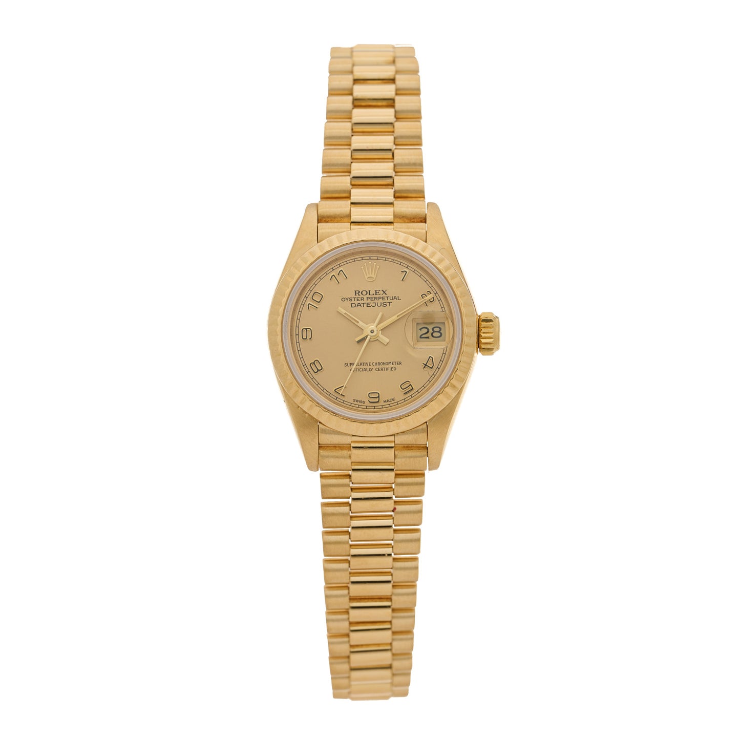 18K Yellow Gold 26mm Oyster Perpetual Datejust President Watch Champagne 69178