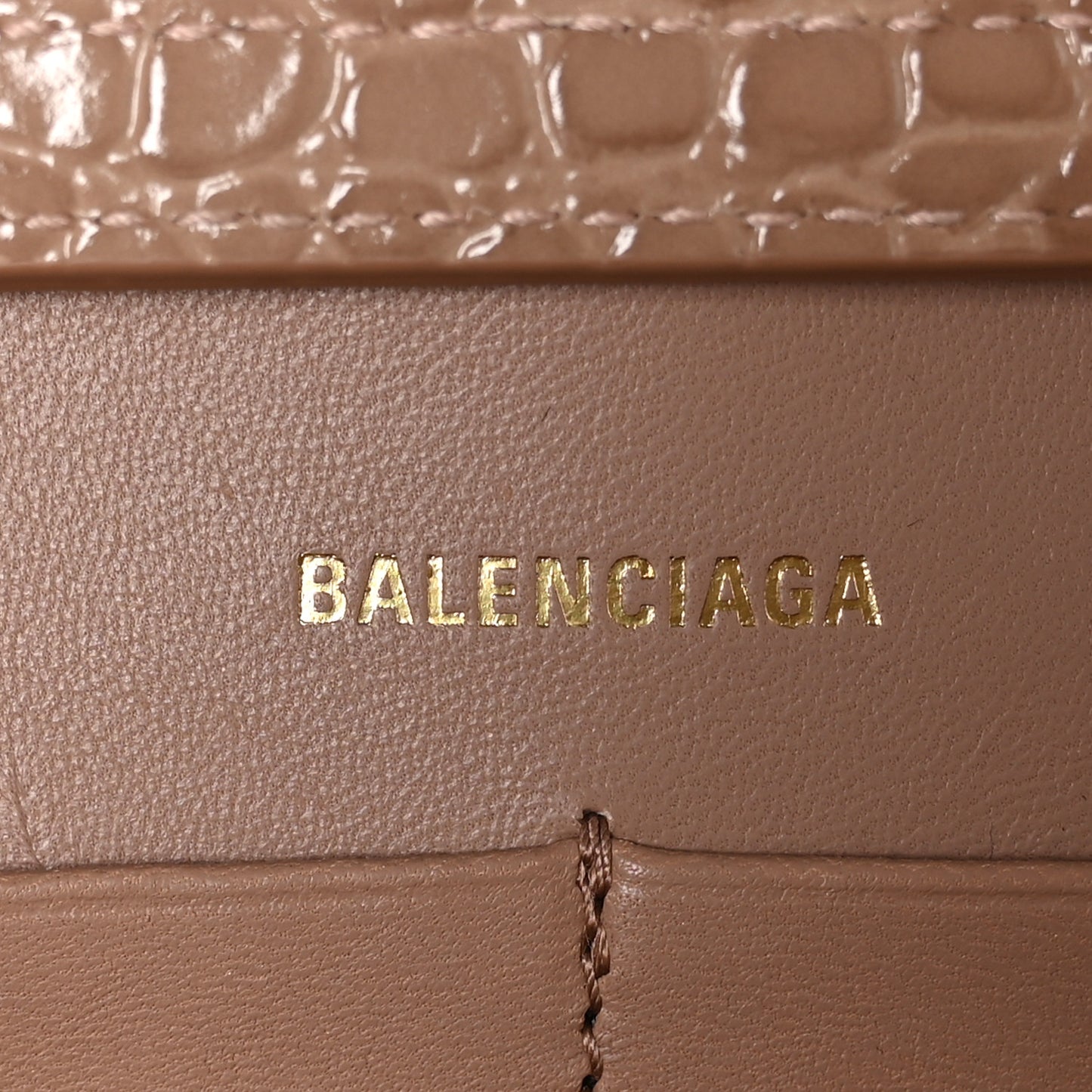 Shiny Calfskin Crocodile Embossed Hourglass Chain Bag Nude Beige