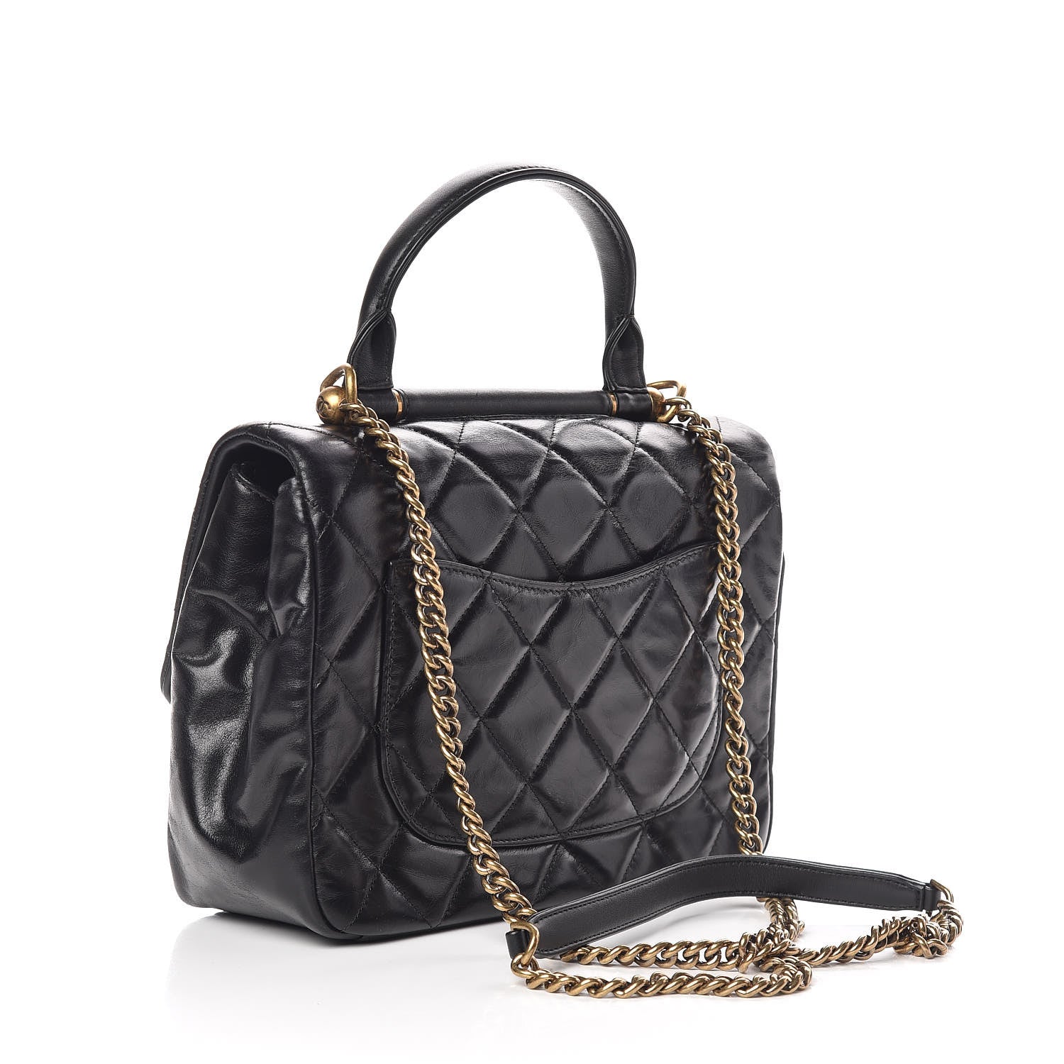 Chanel Calfskin Quilted Medium Gold Bar Top Handle Flap Black 3 of 9