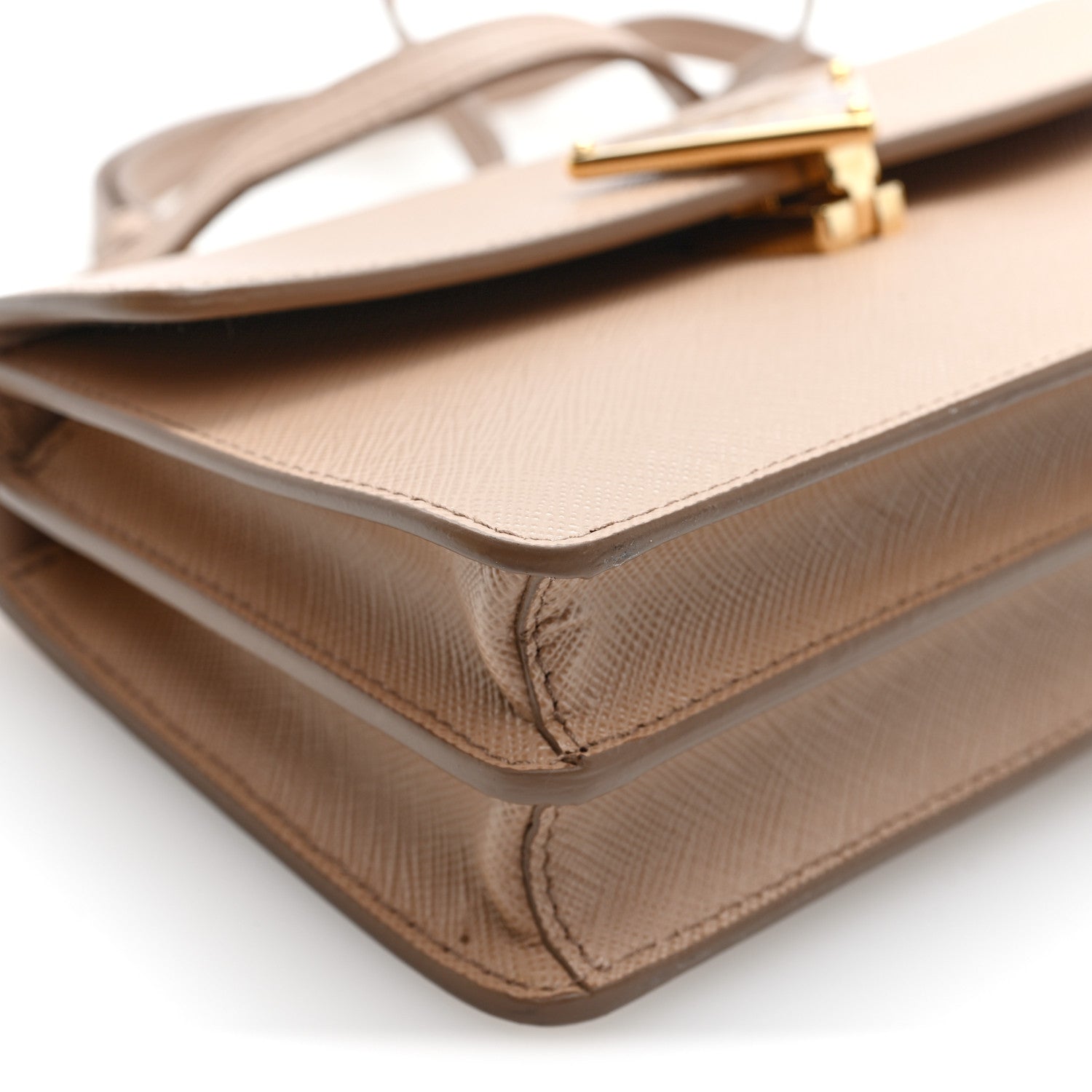 Prada Saffiano Lux Mini Triangle Embleme Flap Shoulder Bag Cammeo 7 of 8