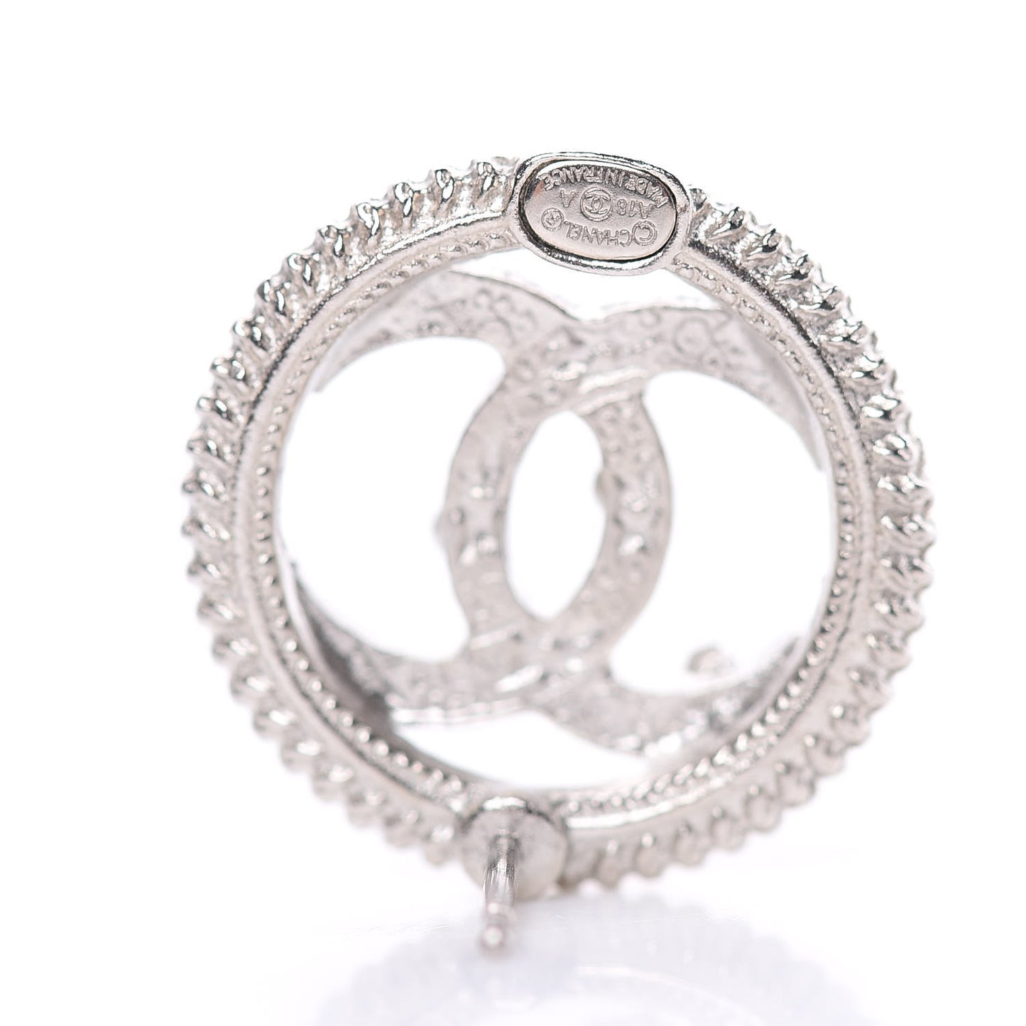 Pearl Crystal CC Round Earrings Silver