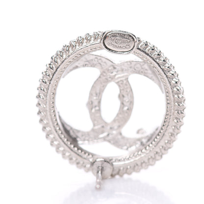 Chanel Pearl Crystal CC Round Earrings Silver 4 of 5