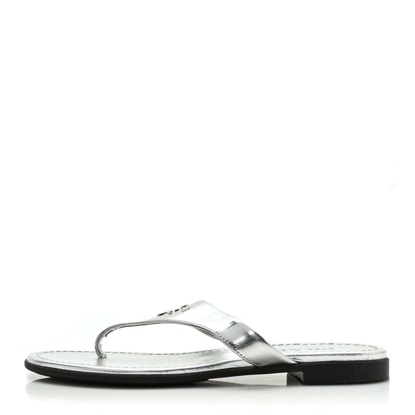 Metallic Calfskin Logo Thong Sandals 37 Silver